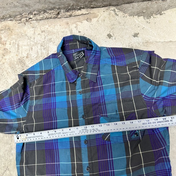 FOX Racing Mens Button Down Shirt Plaid Short Sleeve Casual Top Blue Purple L - Picture 5 of 8